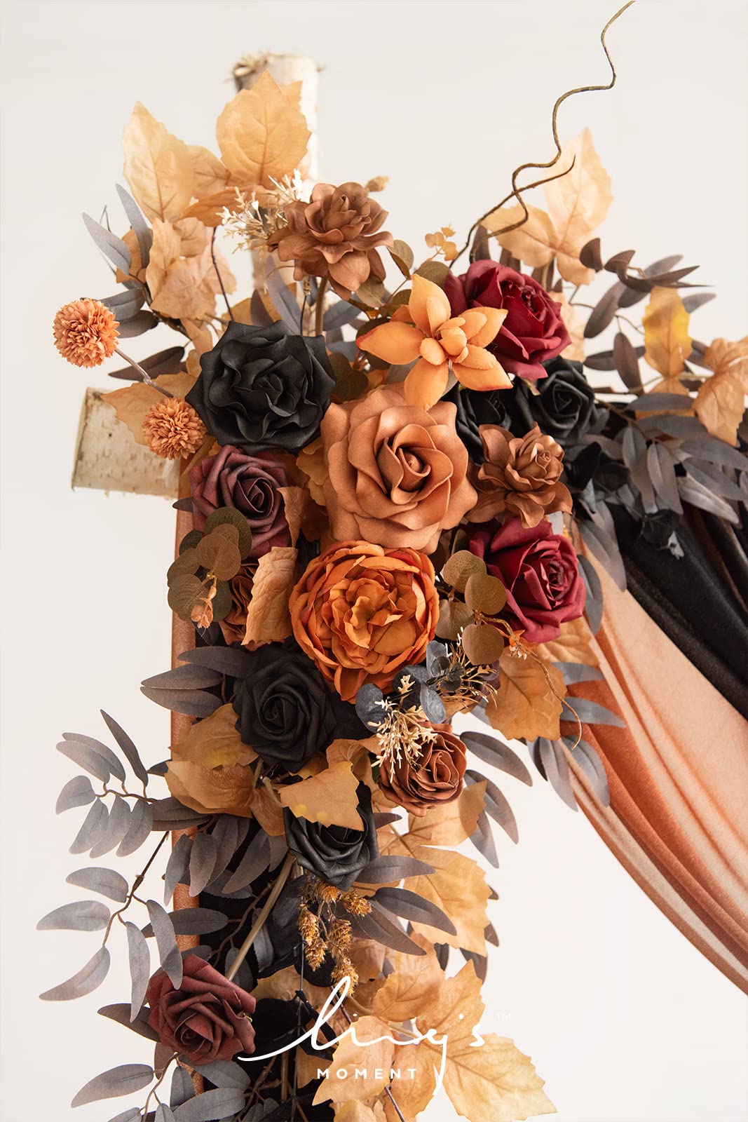 Ling's Moment Halloween Hanging Wedding Arch Flowers Kit (Pack of 4) 2pcs Arbor Artificial Flower Arrangement, 2 Chiffon Drapes, Ceremony Reception Rose Backdrop, Black Flora Outdoor Party Decor