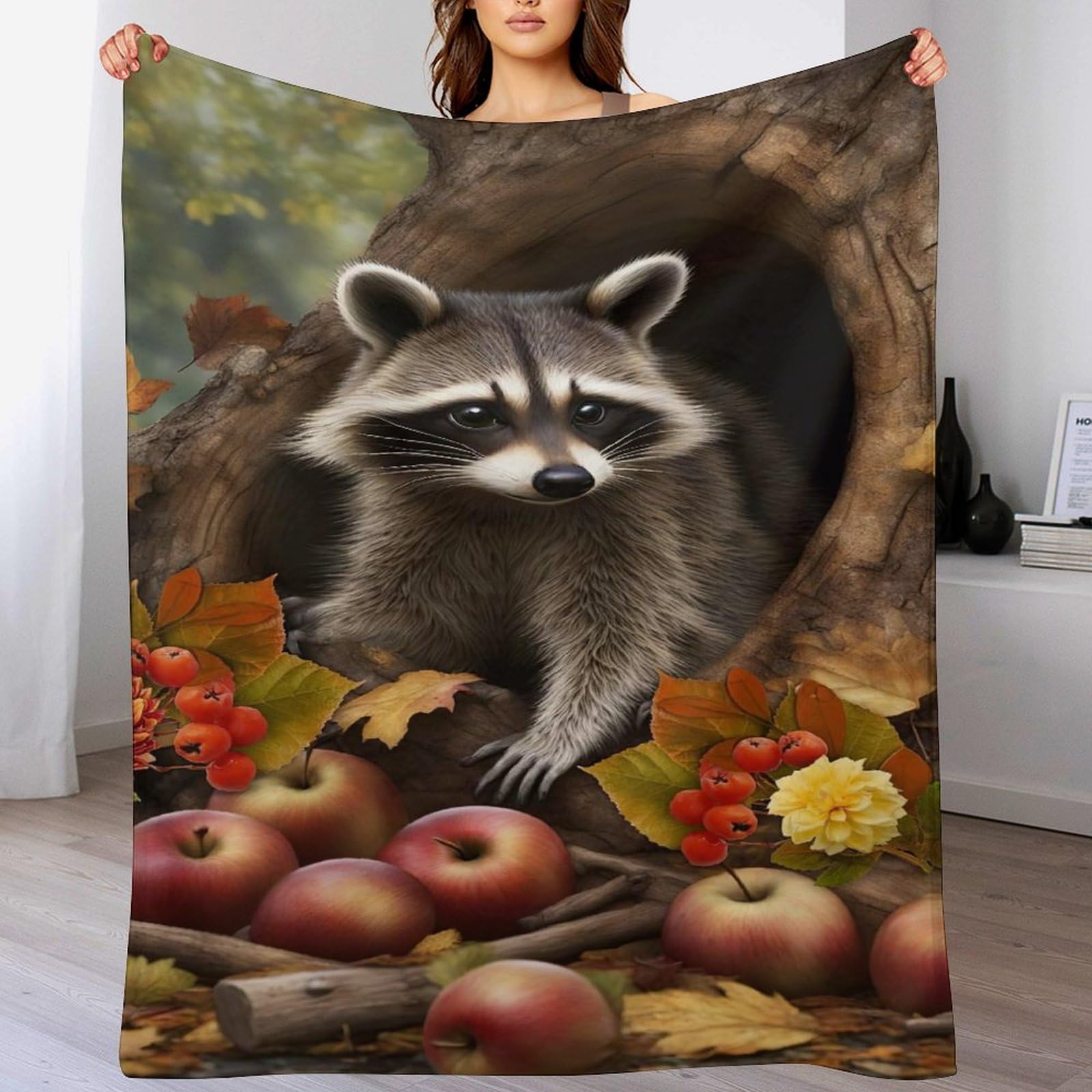 Couverture raton laveur contre le froid : plaid flanelle doux pour canapé