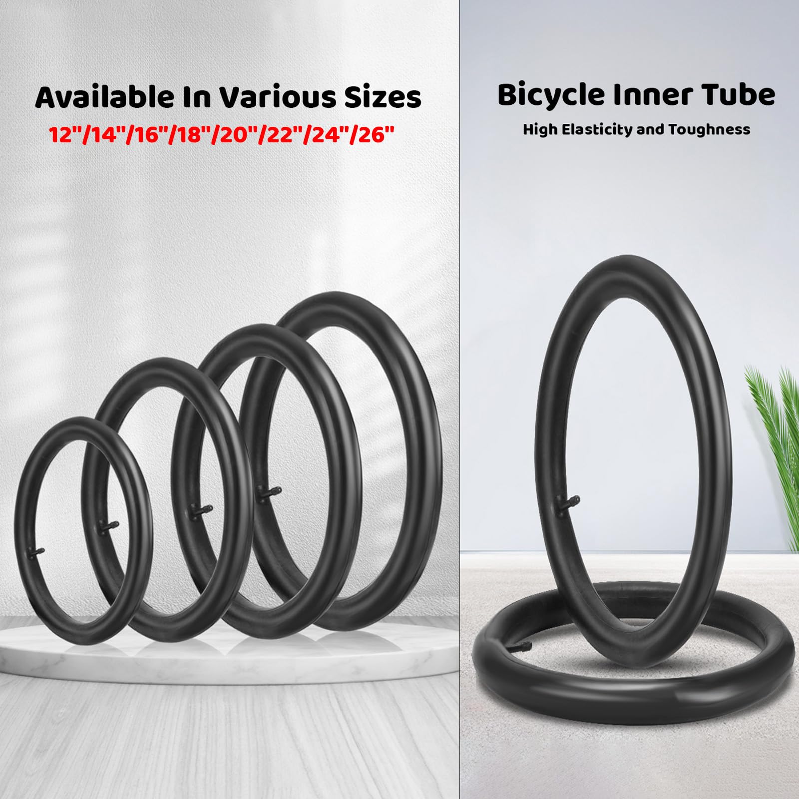 Paquete de 2 cámaras para Bicicleta de 22"/24"/26" x 1.75/1.95/2.125, Cámara Interior con válvula, Neumático de Repuesto a Prueba de Golpes para Bicicleta de montaña,Negro,24"x1.95"