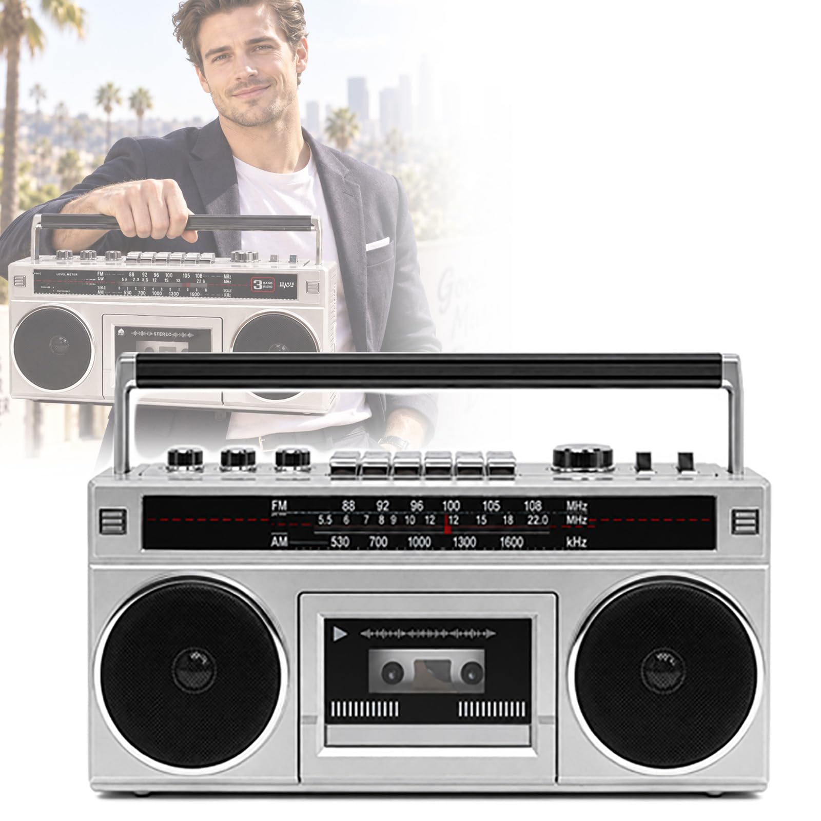 Radioodtwarzacz Kasetowy W Stylu Retro, Klasyczny Magnetofon Kasetowy W Stylu Retro Z Lat 80. Z Dwoma Głośnikami Stereo, Trybem Kasety, Funkcją Słuchawkową, Odtwarzaniem Z Usb/karty Tf Silver