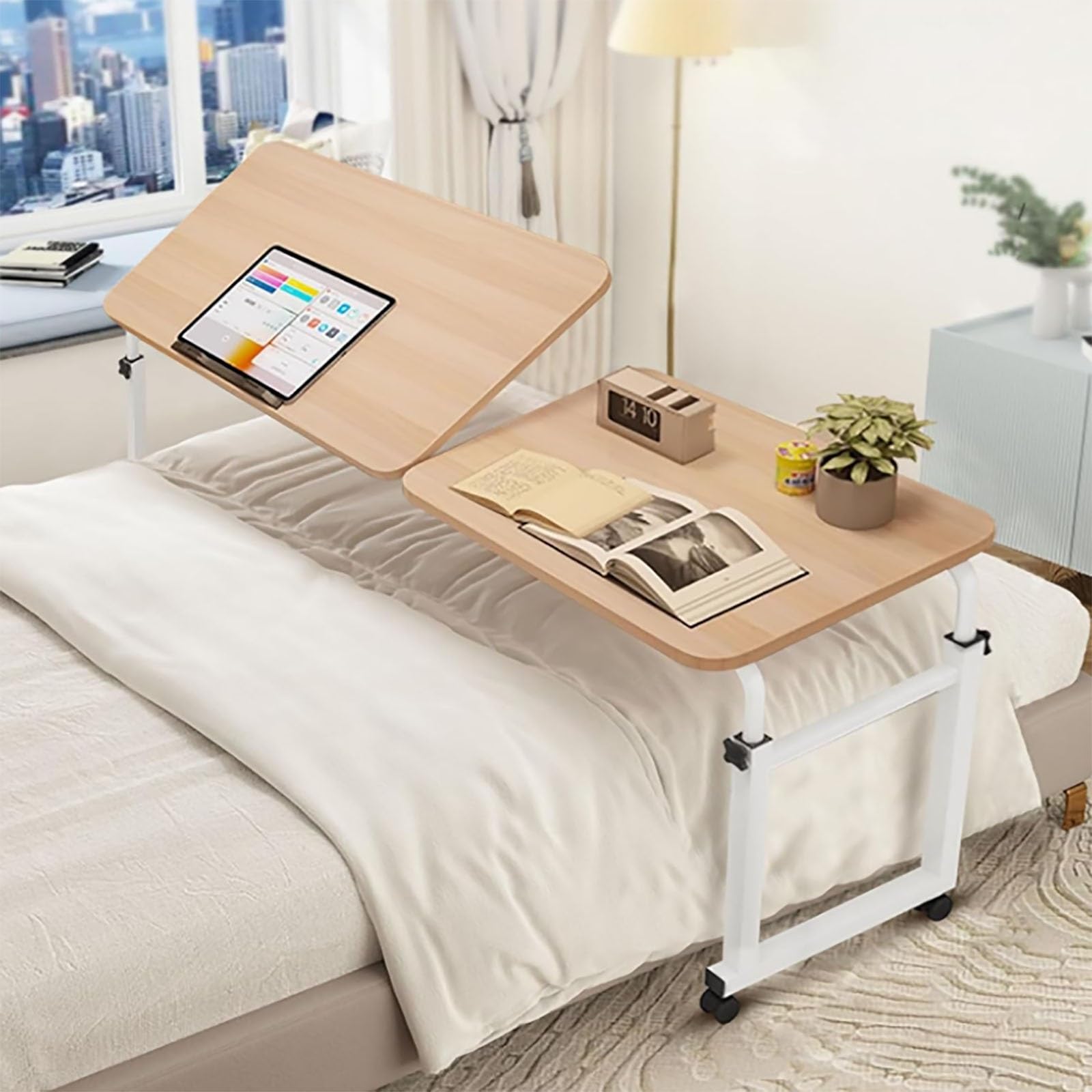 Mesas auxiliares para Cama, Altura Ajustable con Ruedas: Escritorio versátil para Colocar sobre la Cama, Mesa móvil para Comer y Ordenador (Color: A)