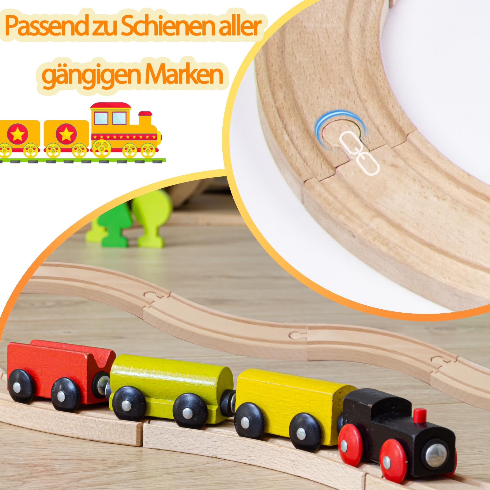 Holzeisenbahn Schienenset, Kompatibilität mit Allen Holzeisenbahn Zubehör und Holzschienen, Erweiterungsset für Modellbahn, kreatives Spielen für Kinder ab 3 Jahren（Holz-Waldbahnschienen）