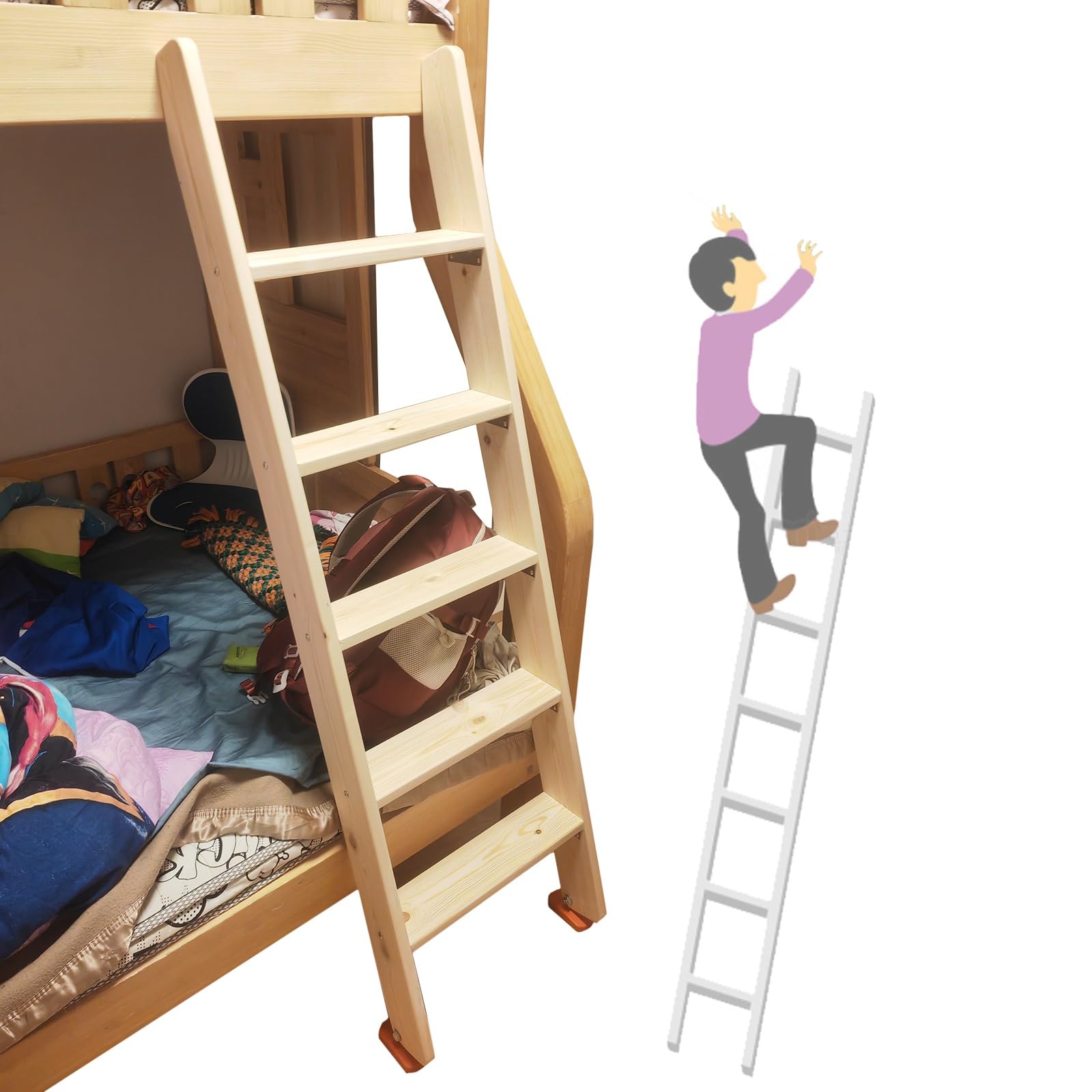 Échelle en bois pour lits superposés 2,4 m, l'accès idéal pour mezzanine et camping-car