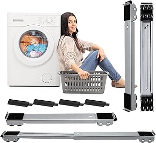4PCS Extendable Furniture Appliances Rollers, Mover Tools with 24 Roller & Brake Equipment for Heavy Washing Dryer Machine Refrigerator Strong Base Stand Mobile Wheels Grey