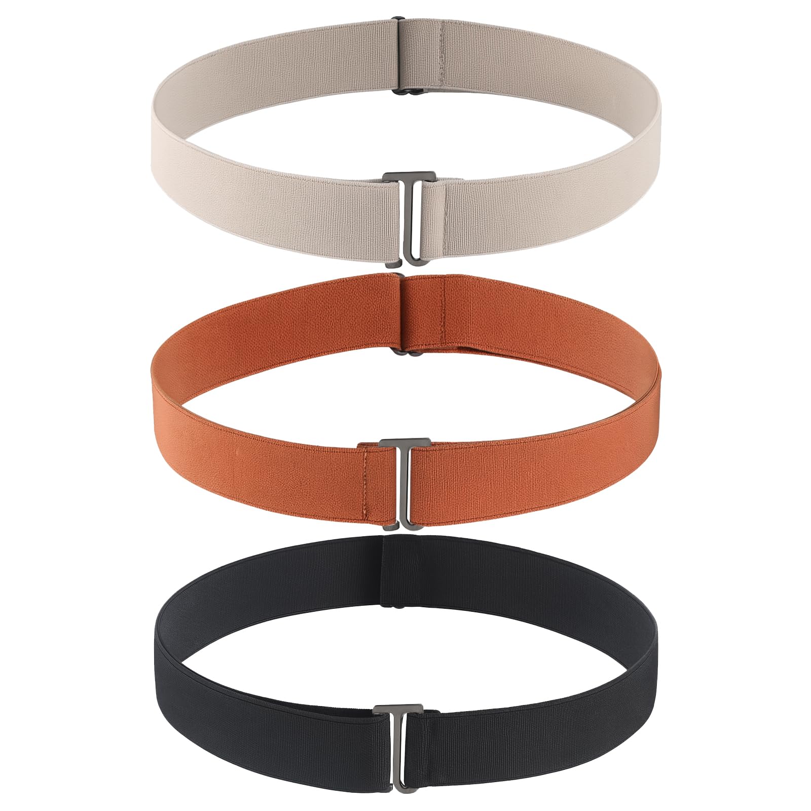 3 Pcs No Show Elastic Belts for Women Adjustable Stretchy Belt with Flat Buckle Invisible Crop Tuck Band