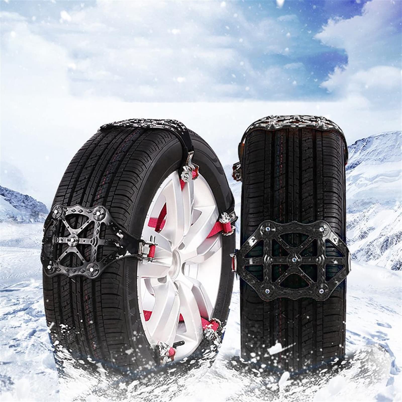 Cadenas de nieve ajustables, Cadenas de nieve for coche TPU negras 36,5x55cm