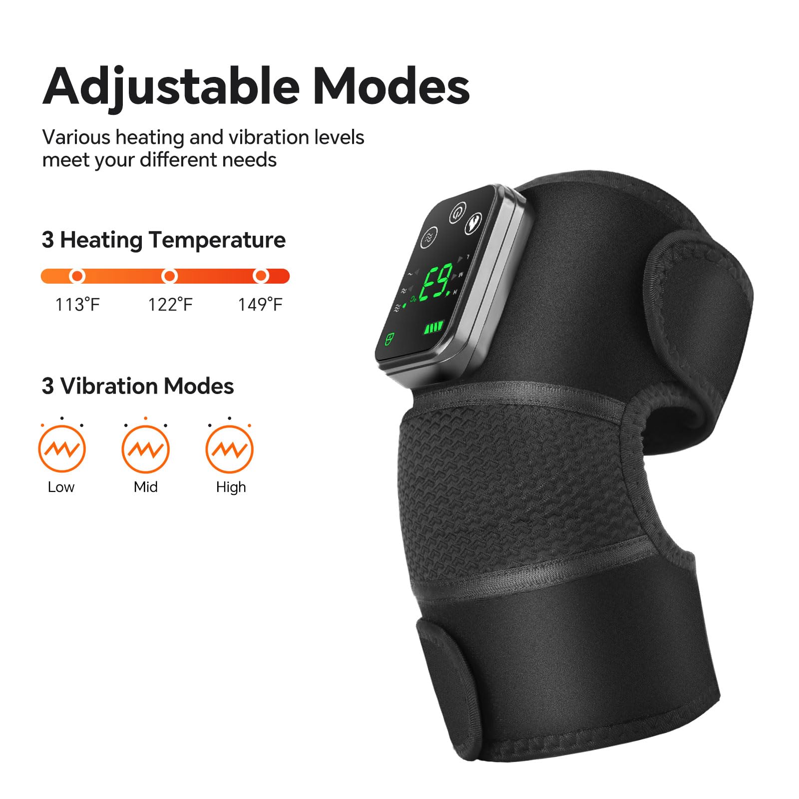 Masajeador de rodilla con calor, almohadilla térmica inalámbrica de rodilla con masajeador, 3 niveles de calor y 3 niveles de vibración, almohadilla térmica para rodilla, envoltura de alivio de