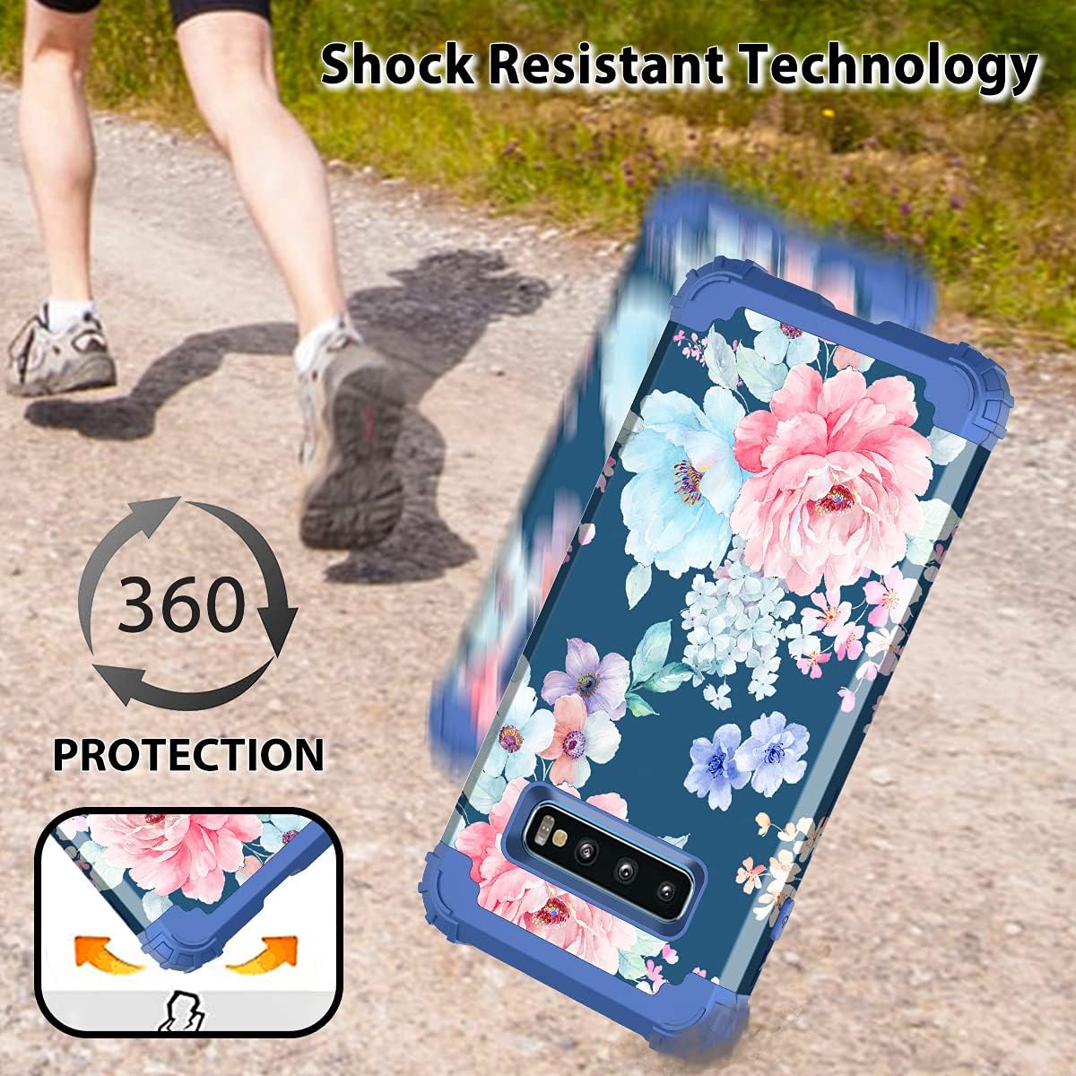 Rancase for Galaxy S10 Case,Three Layer Heavy Duty Shockproof Protection Hard Plastic Bumper +Soft Silicone Rubber Protective Case for Samsung Galaxy S10,Navy Blue