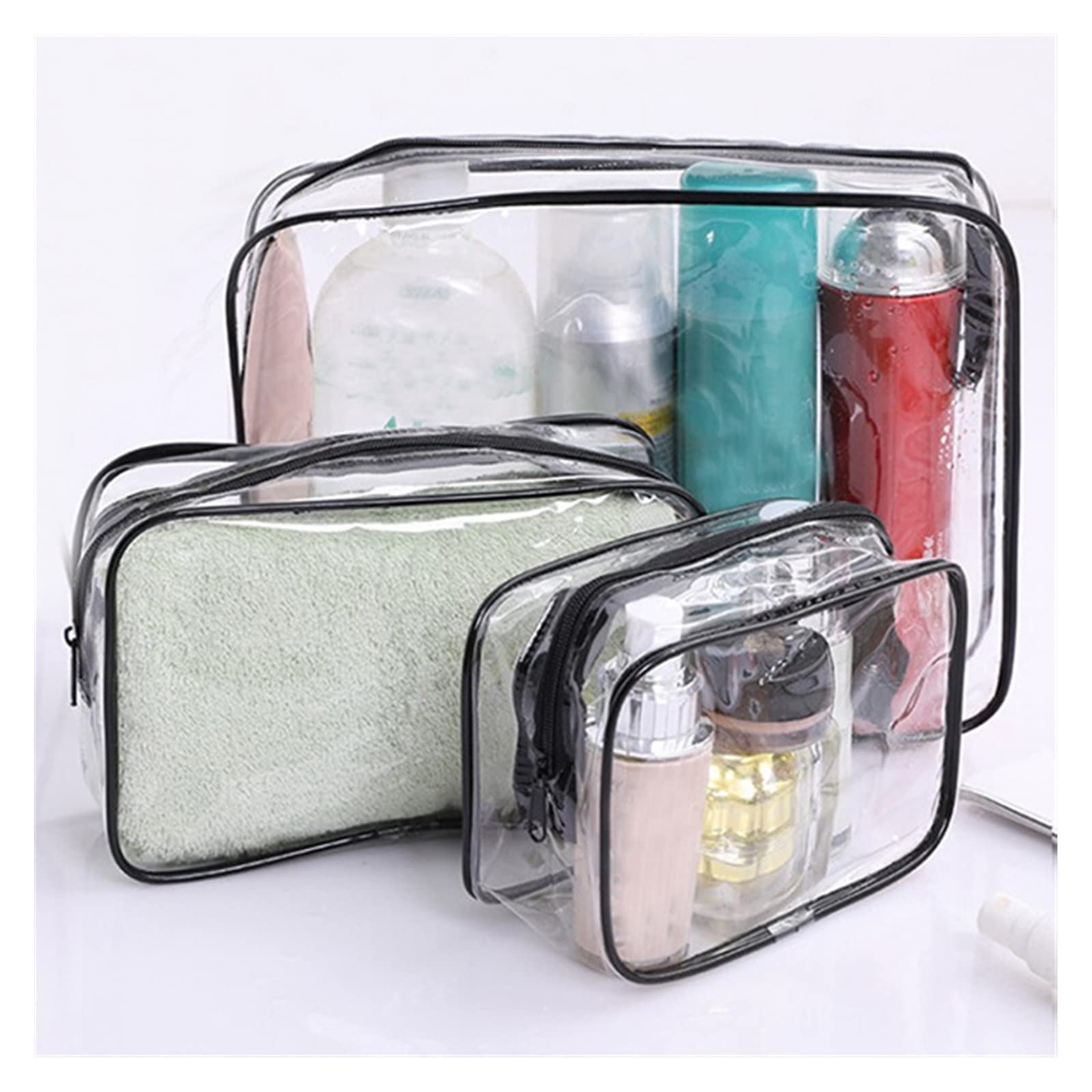 Borse da Toilette Trasparente 2 Pezzi Impermeabile PVC Sacchetto di