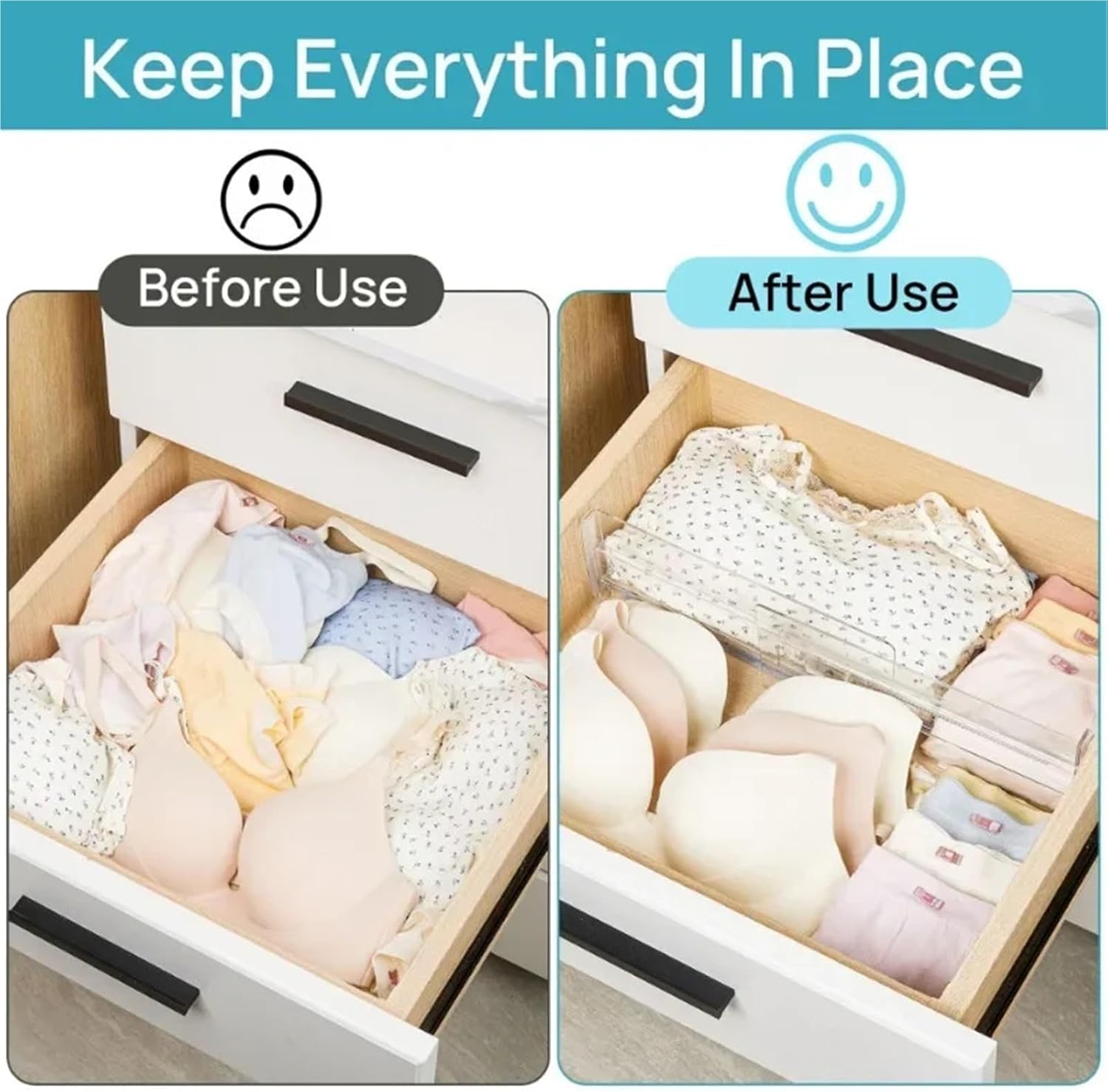 4 Pcs Transparent Divider Clear Plastic Drawer Organizers Storage Bins For Home Office For Clothes