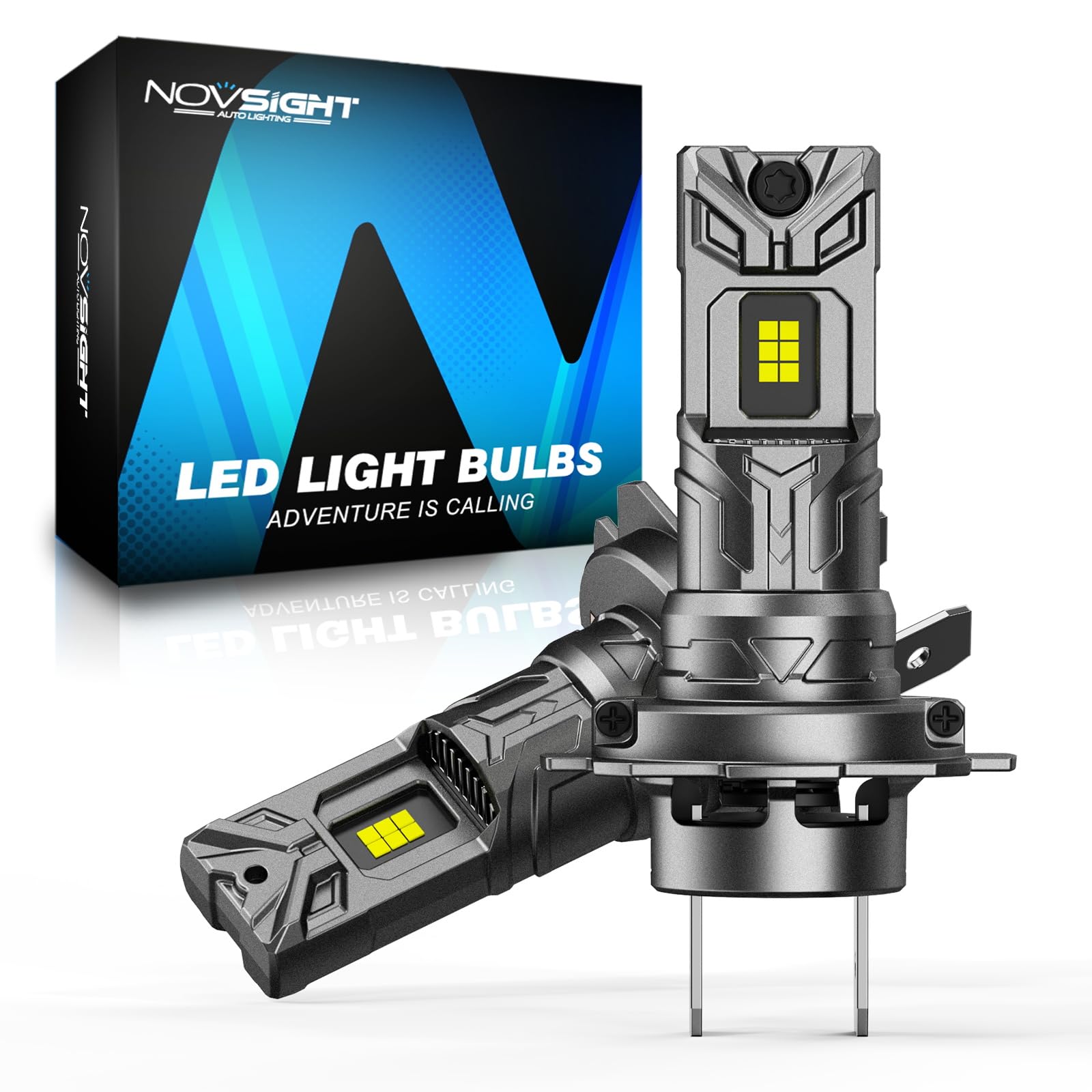 NOVSIGHT H7 LED Headlight Bulbs - 70000LM 600% Super Bright H7 Led Headlight Bulb, 70W 6500K Cool White High Beam and Low Beam Led H7 with Fan, Plug and Play, LED Headlight Blubs, Pack of 2