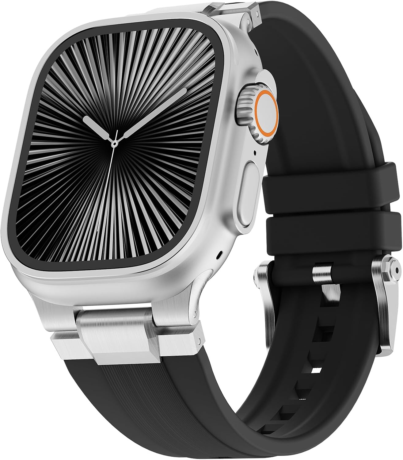 Sport Band for Apple Watch Ultra 3/Ultra 2/Ultra/Series 11 10 9 8 7 (49mm 46mm 45mm 44mm), Wide Rugged 316L Stainless Steel Connector Durable Silicone Band for Men