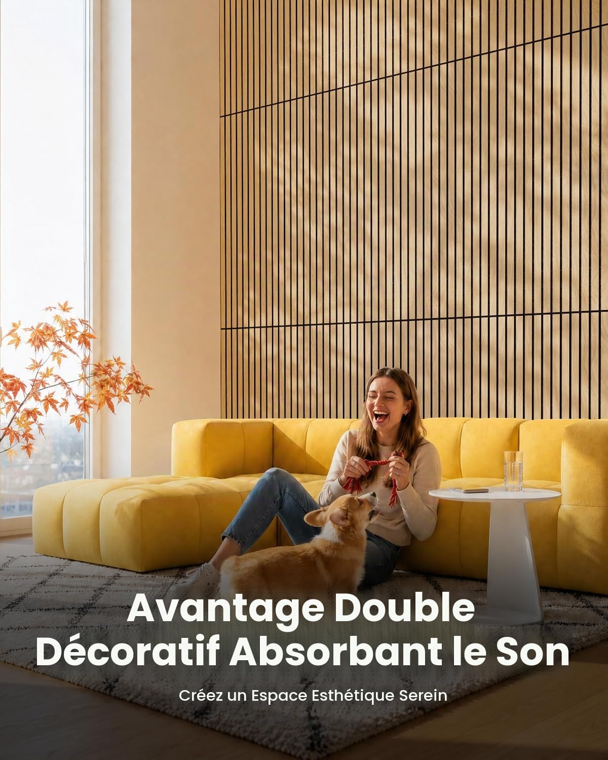 Soundsbay Panneaux Acoustiques Autocollant Chêne Lot de 2,88 m²-4 Pièces | Grands, pour Traitement Acoustique et Décoration Murale, 120×60×0,9cm