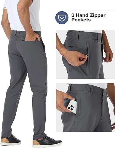 Miniatura 4 de PULI Pantalones de Golf para Hombre Elásticos de Corte Clásico Elegantes Casuales para Trabajo Senderismo Cónicos Impermeables con Bolsillos