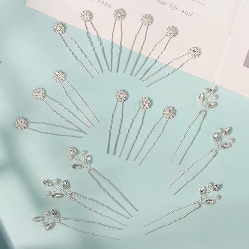 Miniatura 8 de Yandino Juego de 18 horquillas para el cabello de novia, boda, accesorios para el cabello, joyería para damas de honor, pieza de pelo plateado para