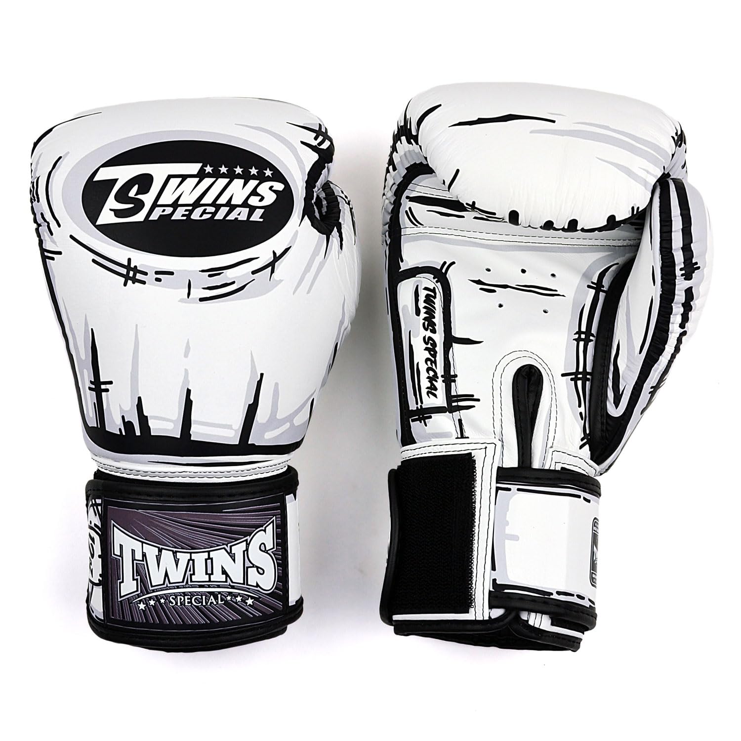 Twins Special FBGVL4 Printed Design Leather Boxing Gloves, Hook & Loop Closure, For Muay Thai, Boxing, Kickboxing & MMA Training & Sparring (Comic, 12oz) โ image 1