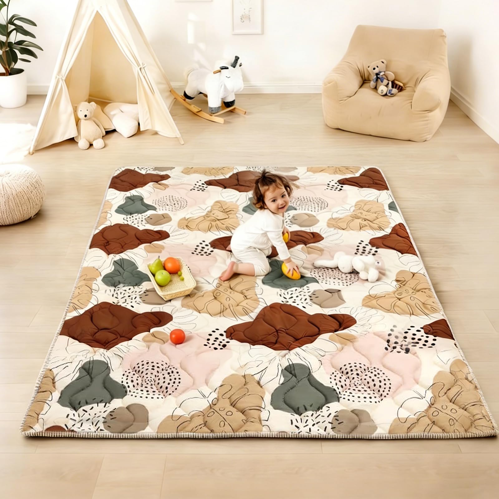 Alfombra Bebe Acolchada Plegable, Alfombra Bebe 200x180cm, Antideslizante, Lavable en la Lavadora, Plegable Colchoneta Bebe Suelo Habitacion, Alfombra Juegos Bebe, Diseño de Estilo Bohemio