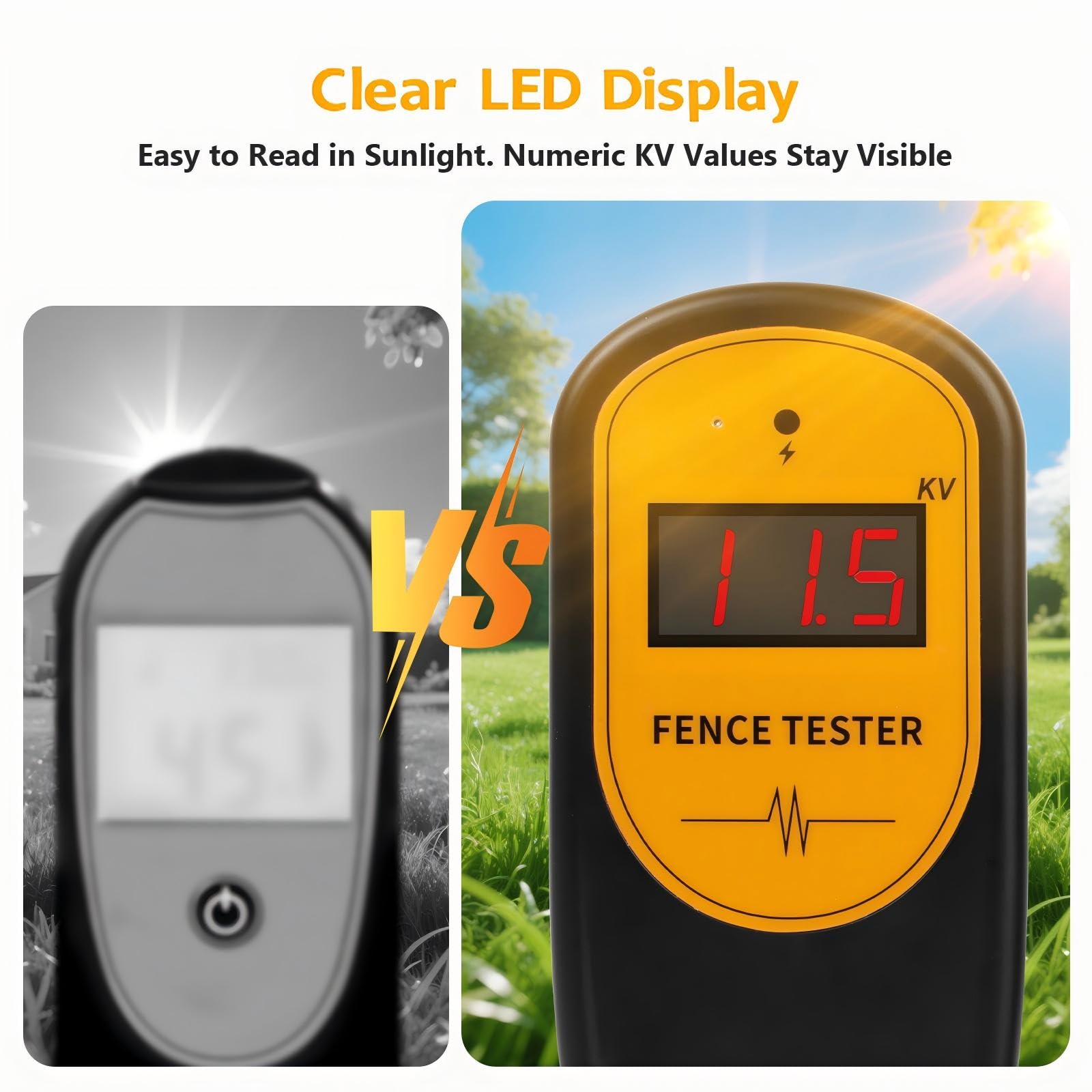 Tester Digitale per Recinzione Elettrica 0.5–13KV, Misuratore di Tensione per Recinti Elettrificati, Localizzazione Guasti, con Batteria 9V Inclusa