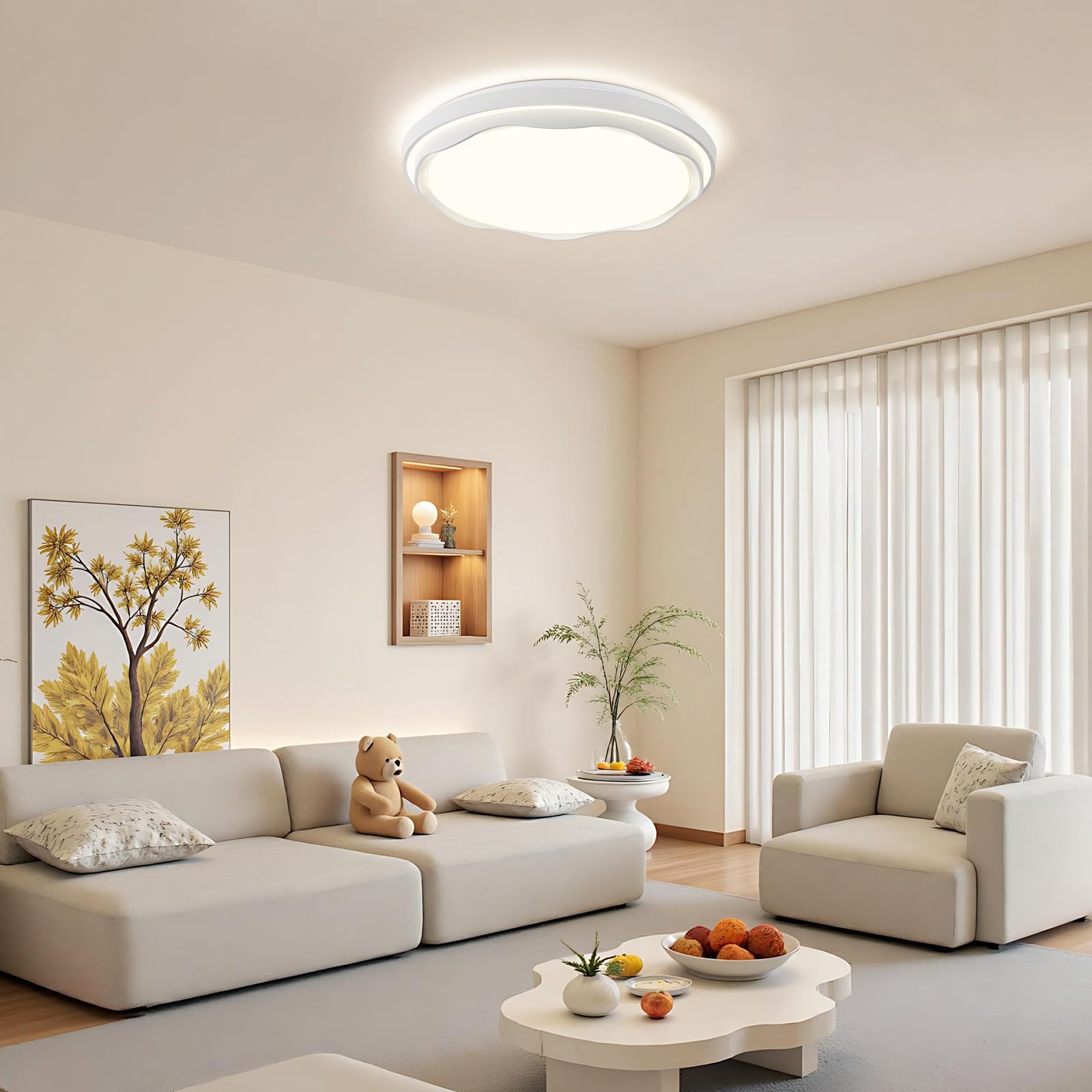 Qamra 49cm Lámpara Techo LED de, Lámpara de Techo Acrilico Blanca Redondo | Plafon Led Techo Moderna, Estilo Minimalist para Salone, Dormitorio, Cocina, Entrada, despacho