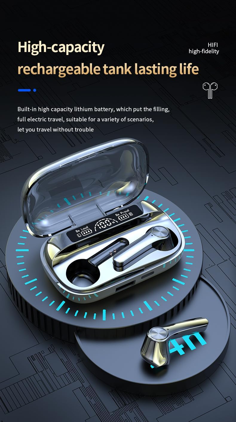 Ear Buds Wireless Bluetooth 5.3 Headphones Noise Cancelling Sports Headset with LED Battery Display,Mics Clear Call, IPX5 Waterproof Bluetooth Earbuds for Workout Sports Earbuds