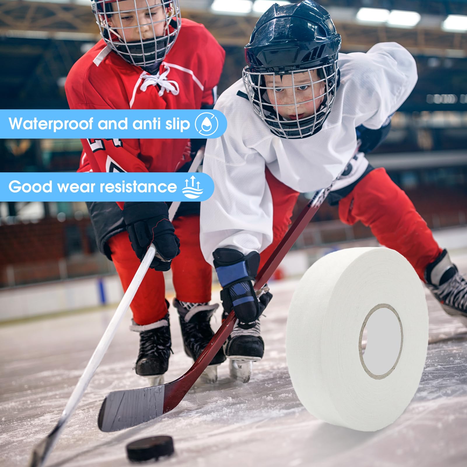 Nastro Hockey Nastro, Nastro di Presa per Sport, Nastri di Bastone di Hockey, Adesivo Sport Antiscivolo Tape, Nastro Adesivo Multisport per Hockey, Tennis, Golf e Pesca, Bianco, 25M x 2.5cm