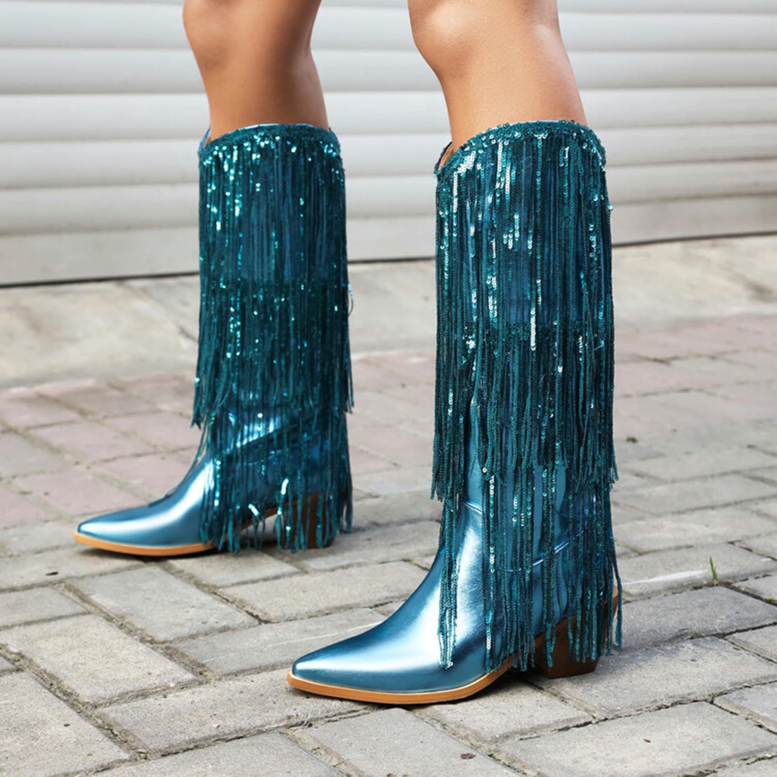 Damen Cowboystiefel Mit Fransen Für Winterstiefel Gefüttert Elegant
