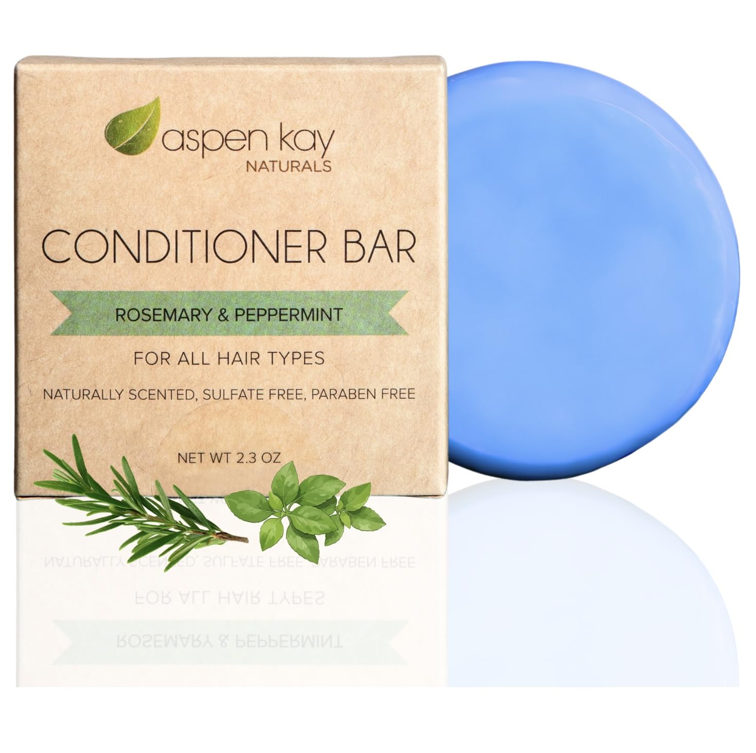 Aspen Kay Naturals Conditioner Bar, Made With Natural & Organic Ingredients, All Hair Types including frizzy hair, 2.3 Ounce Bar. (Rosemary & Peppermint)