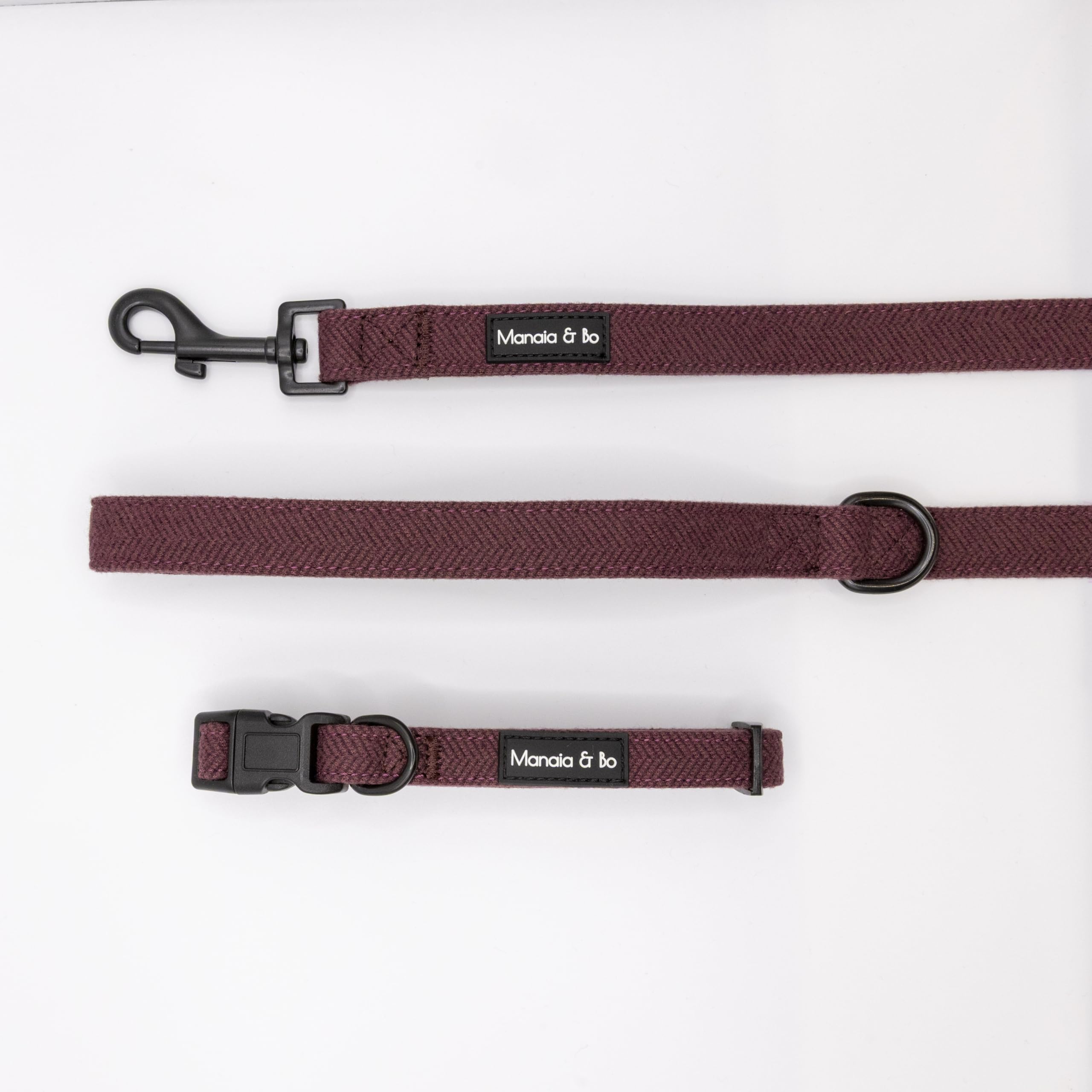 Premium Quality Adjustable Wild Plum Herringbone Tweed Dog Collar with 1.5m x 2cm Fixed Length Lead/Leash | Neck: 28-43cm (Small, Collar & Lead) โ image 1