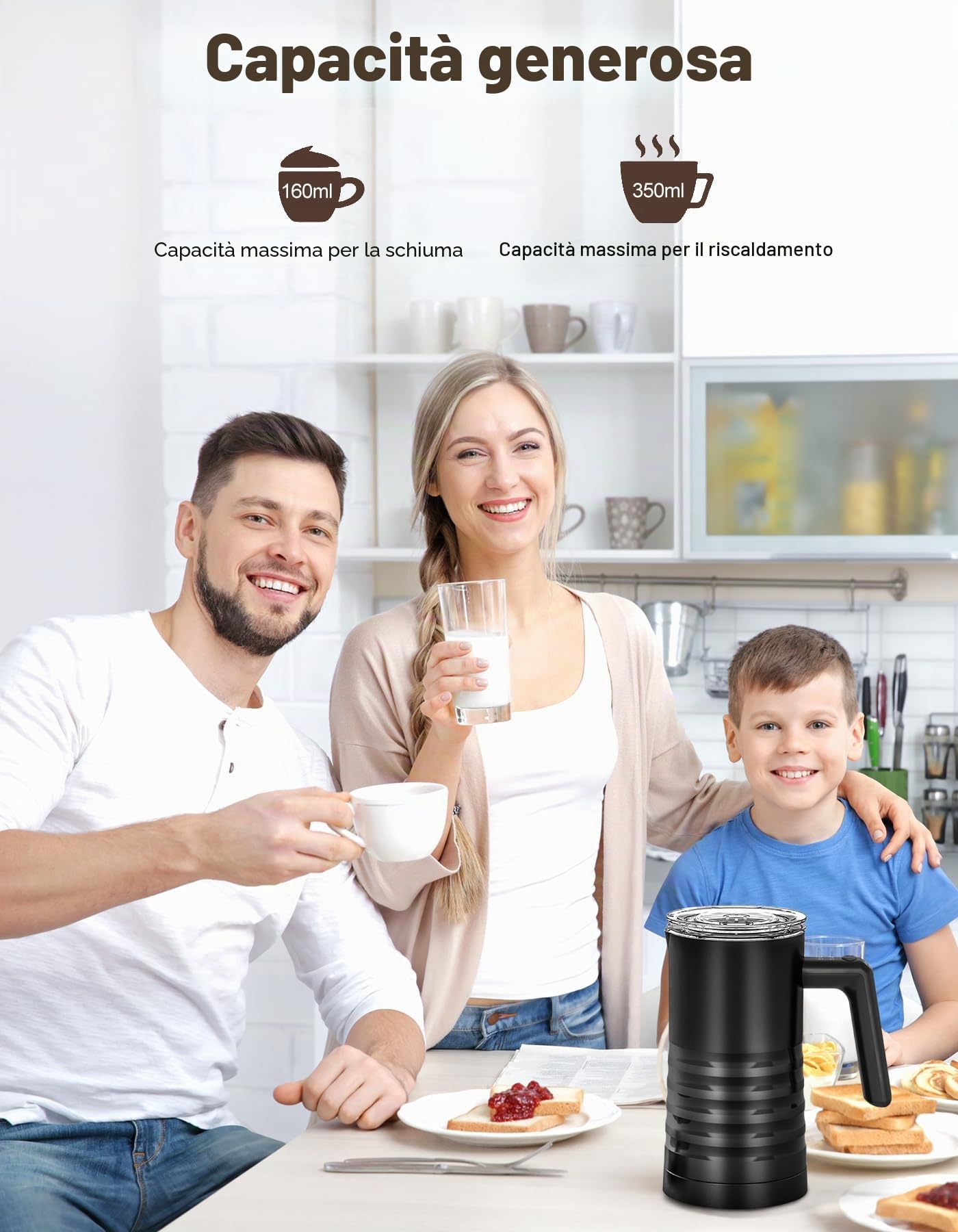 YESLUSY 4 in 1 montalatte elettrico, 580 ml, in acciaio inox, schiuma di latte caldo e freddo, scaldalatte per cioccolata calda, cappuccino, facile da pulire (nero)