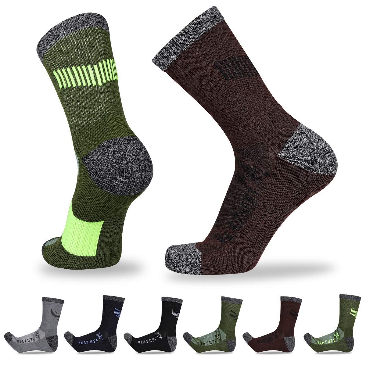 HeatuffMen's 6 Pack Hiking Crew Socks Athletic Cushion Outdoor Trekking Sock Reinforced Heel and Toe