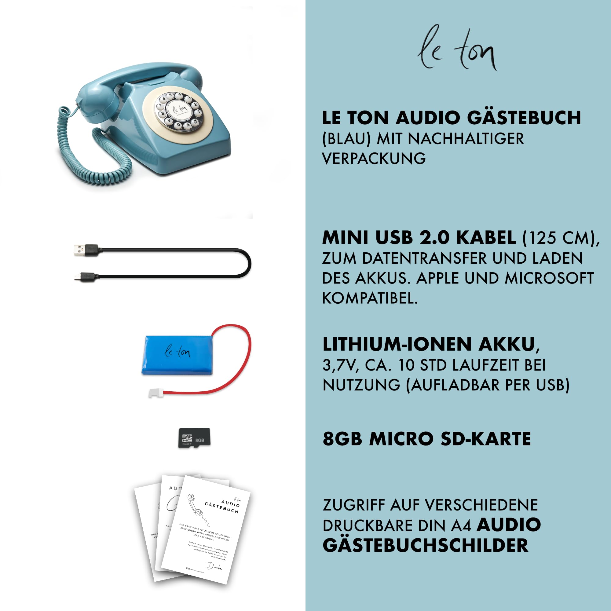 Le Ton Audio, libro degli ospiti, blu, telefono per matrimoni ed eventi, telefono ospite, telefono per matrimonio
