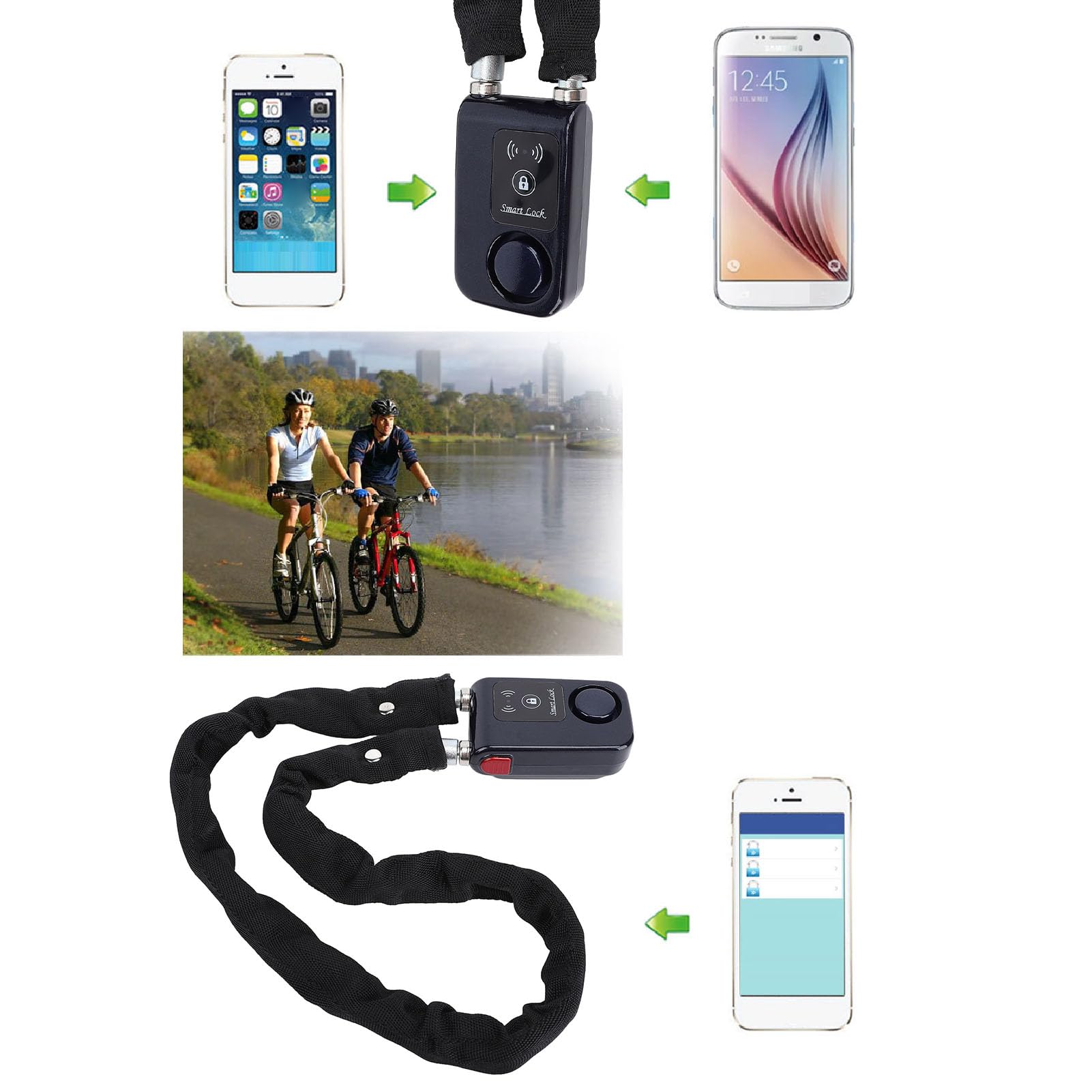 Lucchetto Catena Intelligente Bluetooth per Bici e Scooter Elettrico - Impermeabile, Antifurto con Controllo APP e Avviso (BLU)
