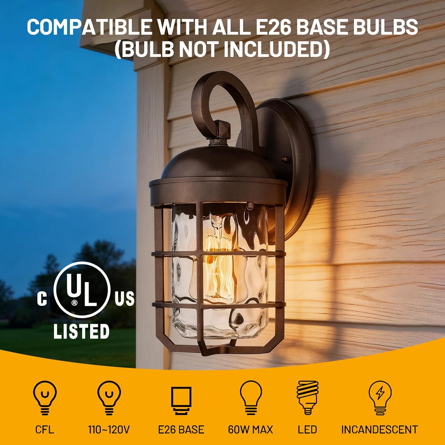 Outdoor Wall Light Fixtures for House, Outdoor Porch Lights Wall Mount with Water Ripple Glass, Industrial Lantern Cage Exterior Lighting Fixtures for Front Door, Garage, Patio, Set of 2