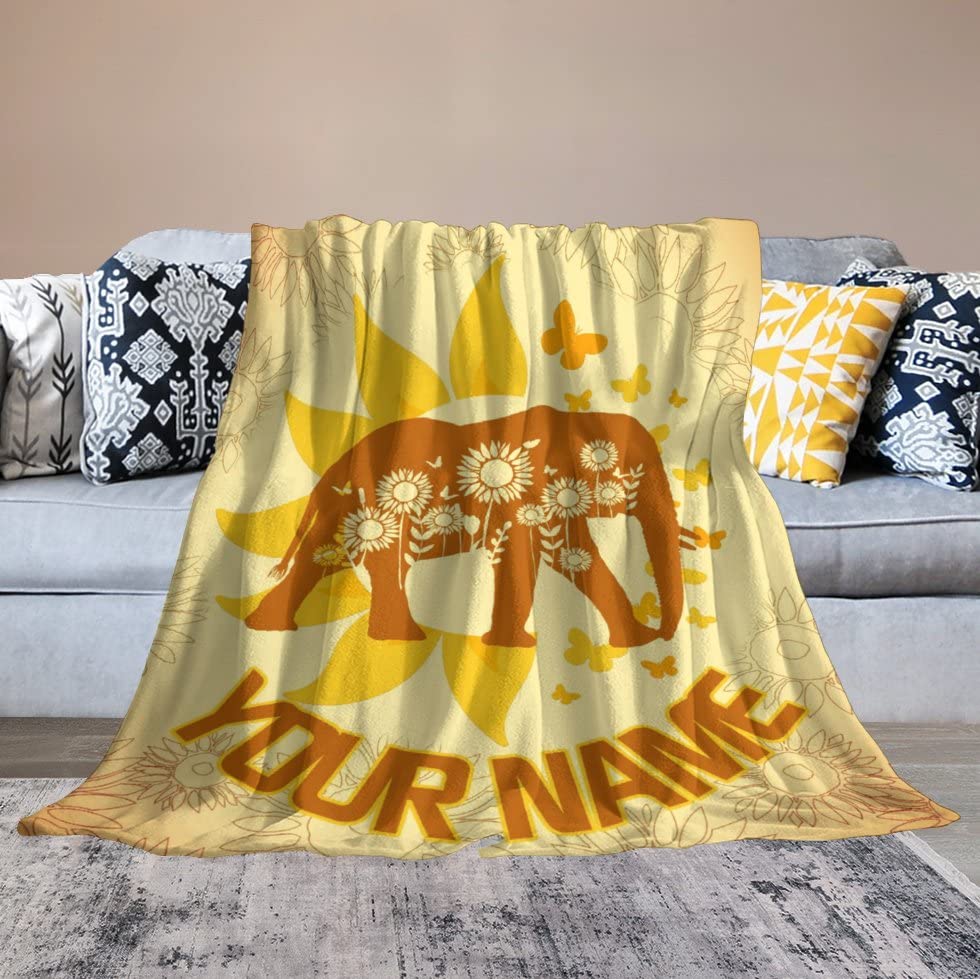 Custom Elephant Throw Blanket for Teen - 50x60 Inches Throw Size - Soft Fluffy Cozy Blankets Gift - Yellow Novelty Blanket Throws for Living Room Decorative