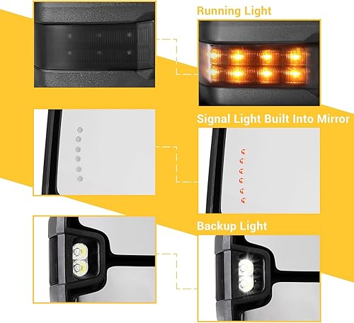 Miniatura 8 de Espejos de remolque para Chevy Silverado GMC Sierra 1500 2500 HD 3500 HD 2014-2018 HD con vidrio de potencia LED, flecha, señal de giro, lámpara de