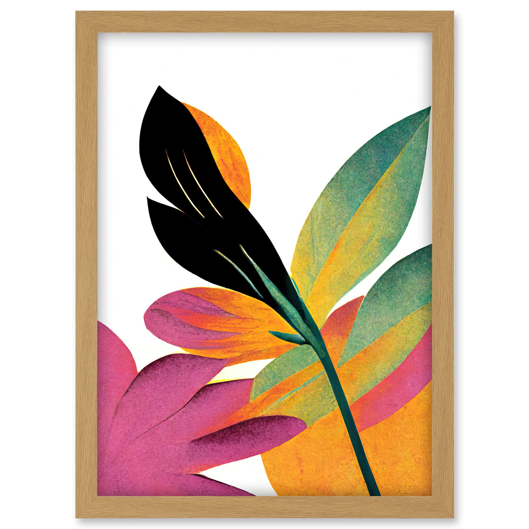 Doppelganger33 LTD Modern Abstract Tropical Vibrant Leaves Botanical Painting Artwork Framed A3 Wall Art Print