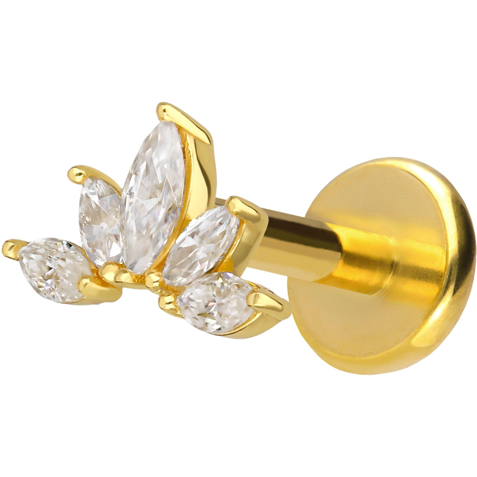 PIERCINGLINE Piercing Stecker Titan Labret mit Innengewinde + 925er Silber Aufsatz MOISSANIT-LOTUSBLÜTE - Goldfarben, Silberfarben