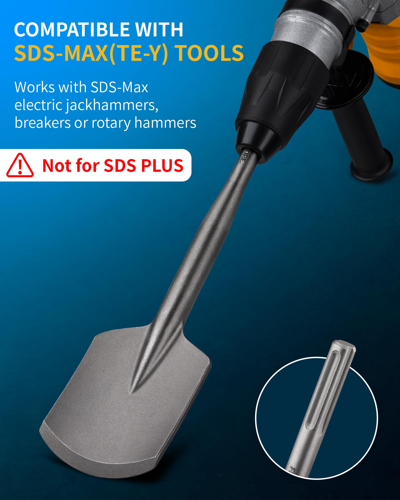 Firecore Cincel Pala SDS Max Ancha 430 x 120 mm para Eliminar Suciedad Dura, Arcilla y Hormigón Suelto, Cincel Plano Apto para Martillos Demoledores SDS Max