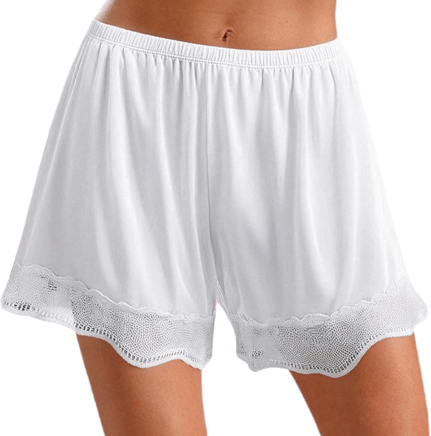 FEESHOW Women's Lace Trim Slip Shorts Elastic Waistband Loose Safety Shorts Pettipants Bloomers Sleepwear