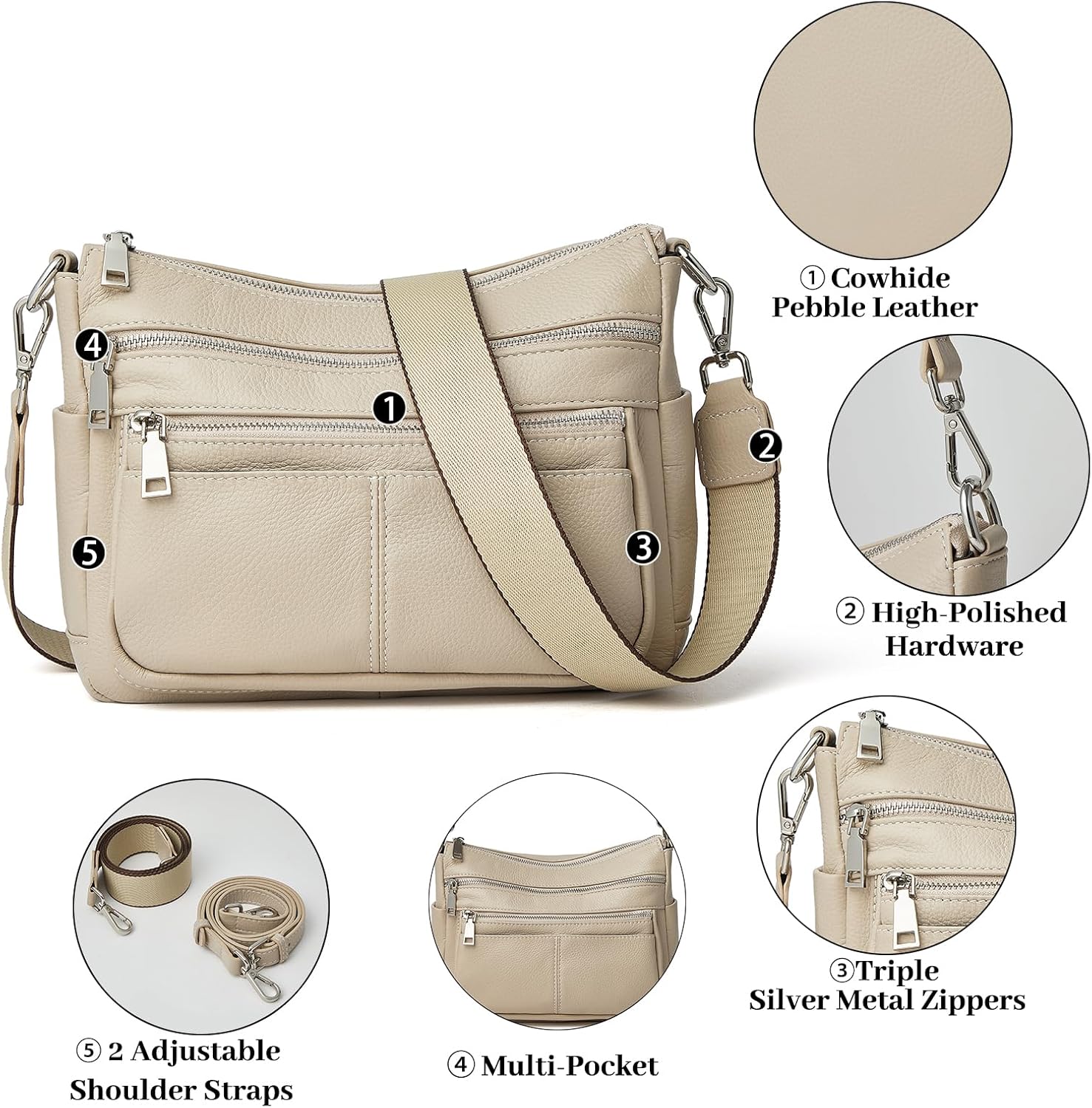 DAILANDO Soft Multi Pockets Shoulder Bag for Women, Large Multi Functional Crossbody Purse With Two Detachable Straps