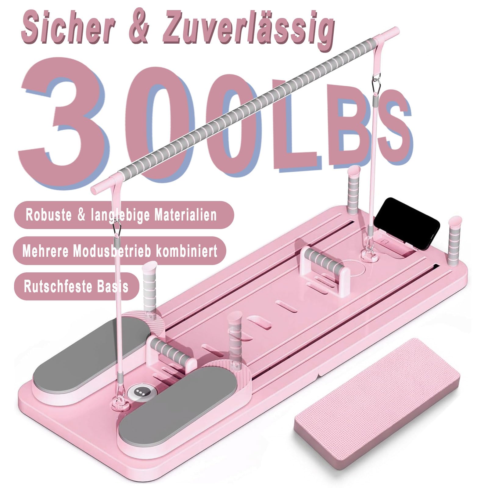 Pilates Board Faltbarer, Pilates Reformer Maschine & Hometrainer, Fitnessgeräte für Zuhause, Multifunktionales Pilates Set mit verschiedenem Zubehör
