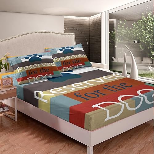 Miniatura 3 de Cute Dog Paws - Sábana bajera ajustable para niños, tamaño individual, juego de ropa de cama rústica de tablones de madera de acuarela, decoración