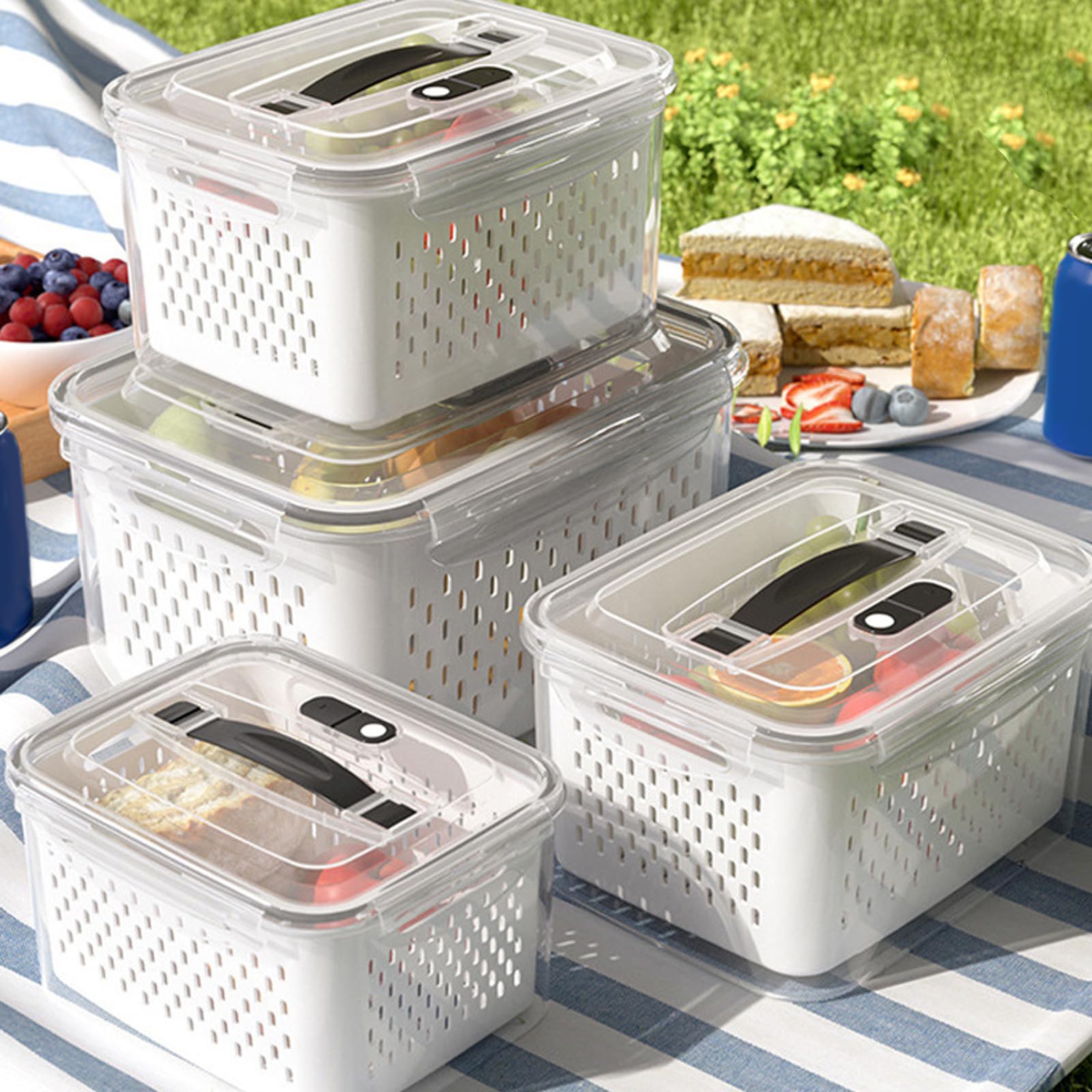 Greabuy Cestas versátiles para refrigerador con asas, filtro desmontable, ideal para verduras, preparación de comidas, contenedores multiusos para refrigerador
