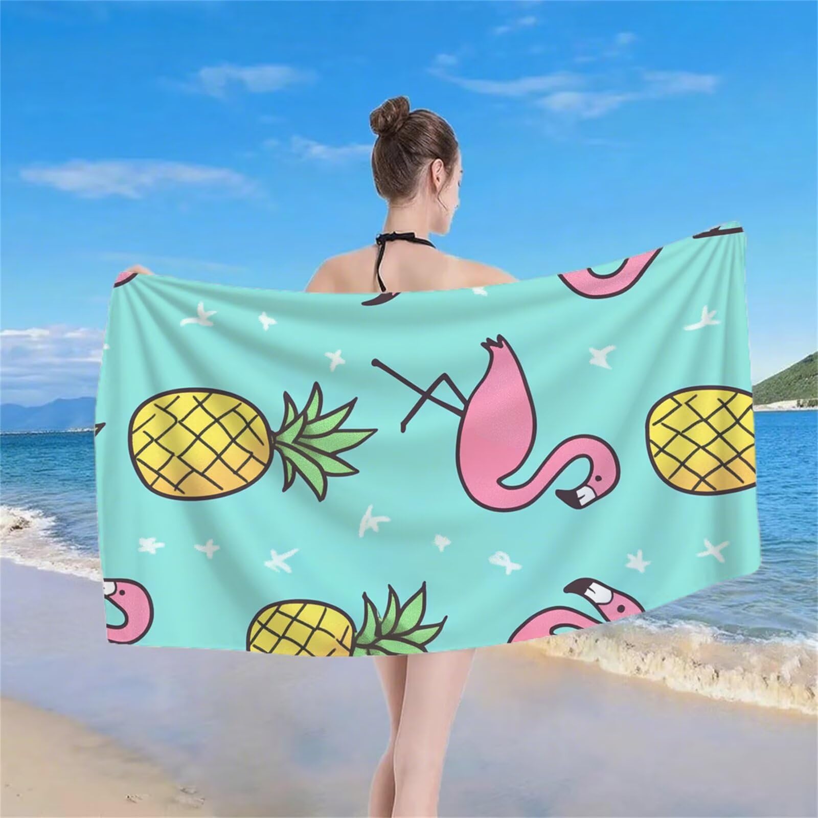 Serviette de Plage XXL 220x100 cm Anti Sable et Séchage Rapide Microfibre Drap de Plage Serviette de Bain Grande Taille Drap de Bain pour Homme Femme Voyages Natation Camping Pique Nique Ananas S-677