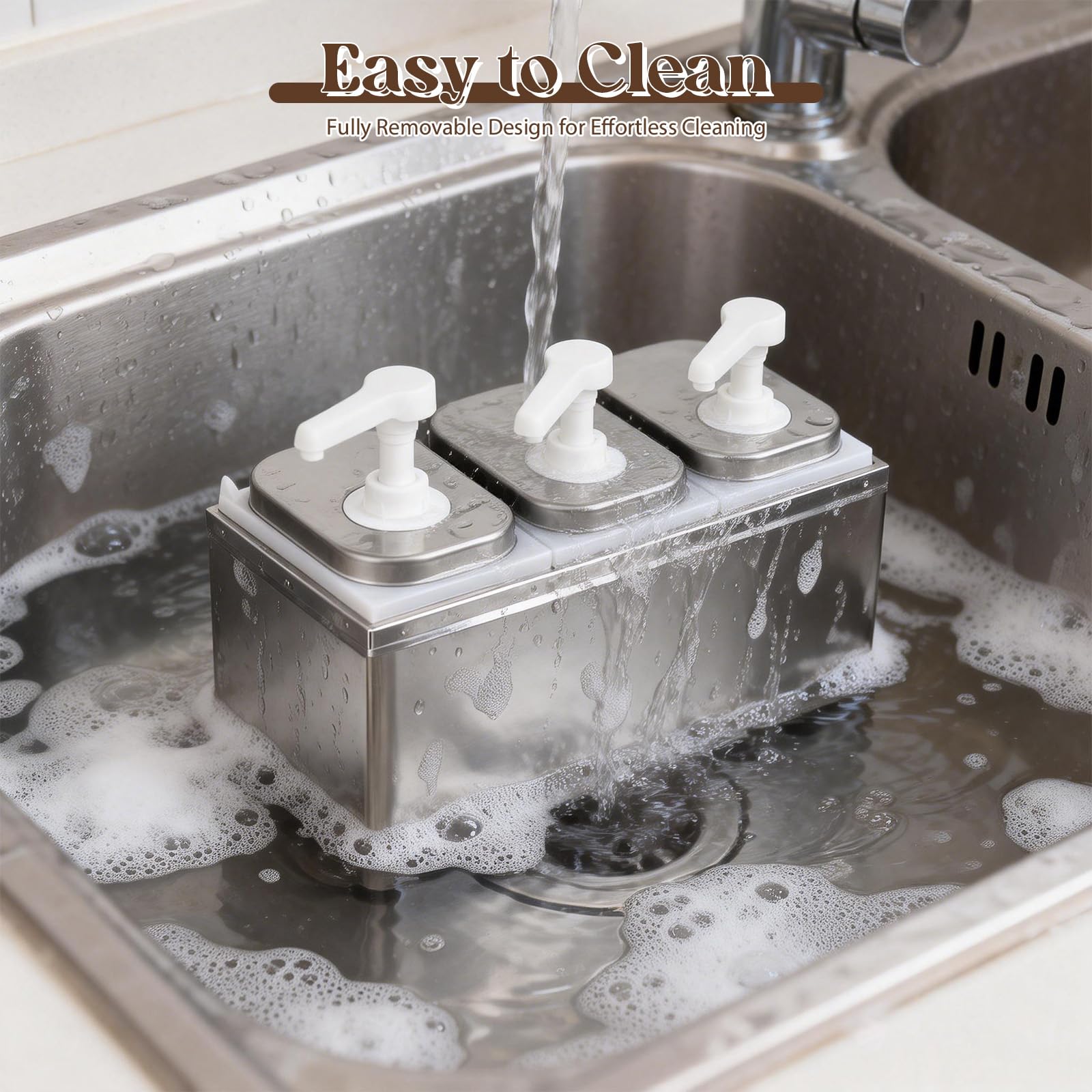 Dispenser per salse da 6 l, con 6 pompe girevoli a 360°, erogatore per salse, in acciaio inox 304, ideale per condimenti per insalata, senape, miele, marmellata, salsa al cioccolato