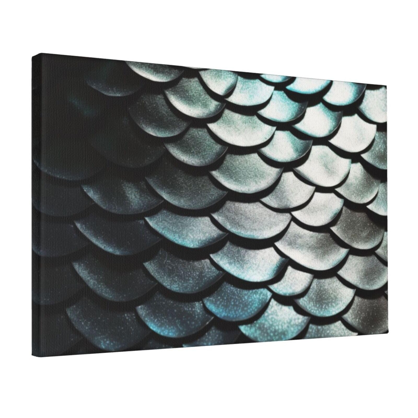 YKLJG Silver fish scale Printed Wall Art Canvas Prints 45x30 CM Wooden Framed Picture Painting Artwork for Bedroom Kitchen Home Office Decor