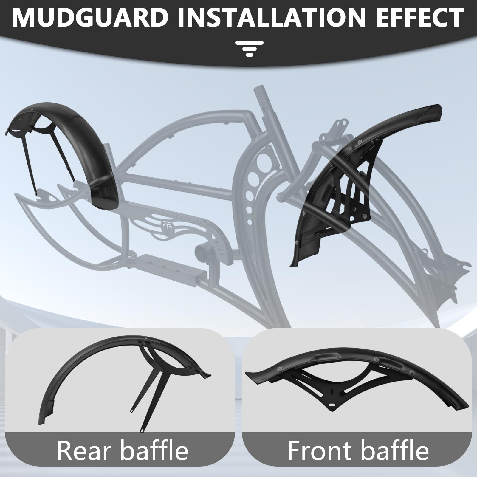 MICARGI Signature Pro Bike Mudguards,26-in Fat Tire Bicycle Mudguards Set Snow Bike Beach Bicycle E-Bike Cycling Accessories Front & Rear Set (Black)