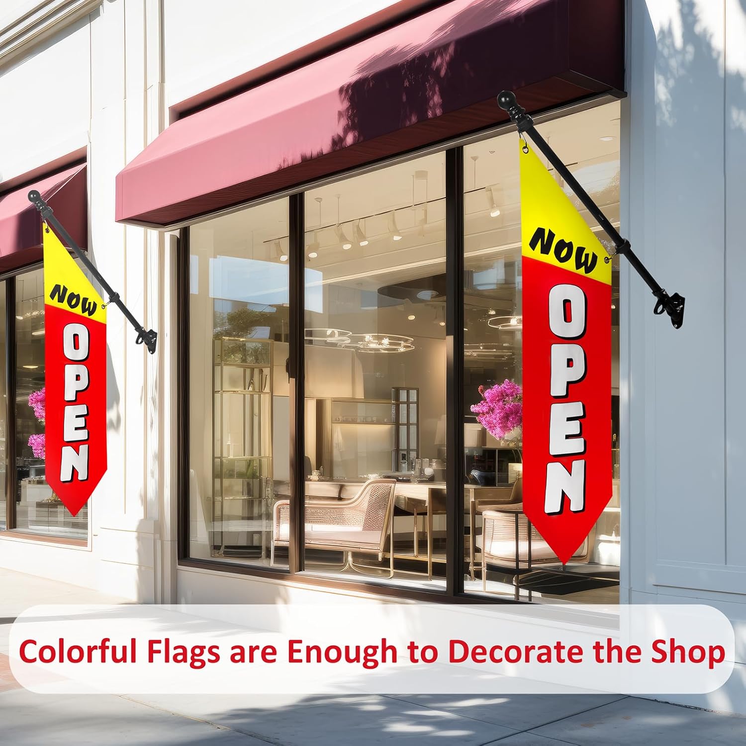 Now Open Flag with Pole Kit – 42x12 Heavy-Duty Double-Sided Canvas Banner for Outdoor Business Storefront – Grand Opening Sign with Metal Bracket for Advertising & Retail Decor-white font
