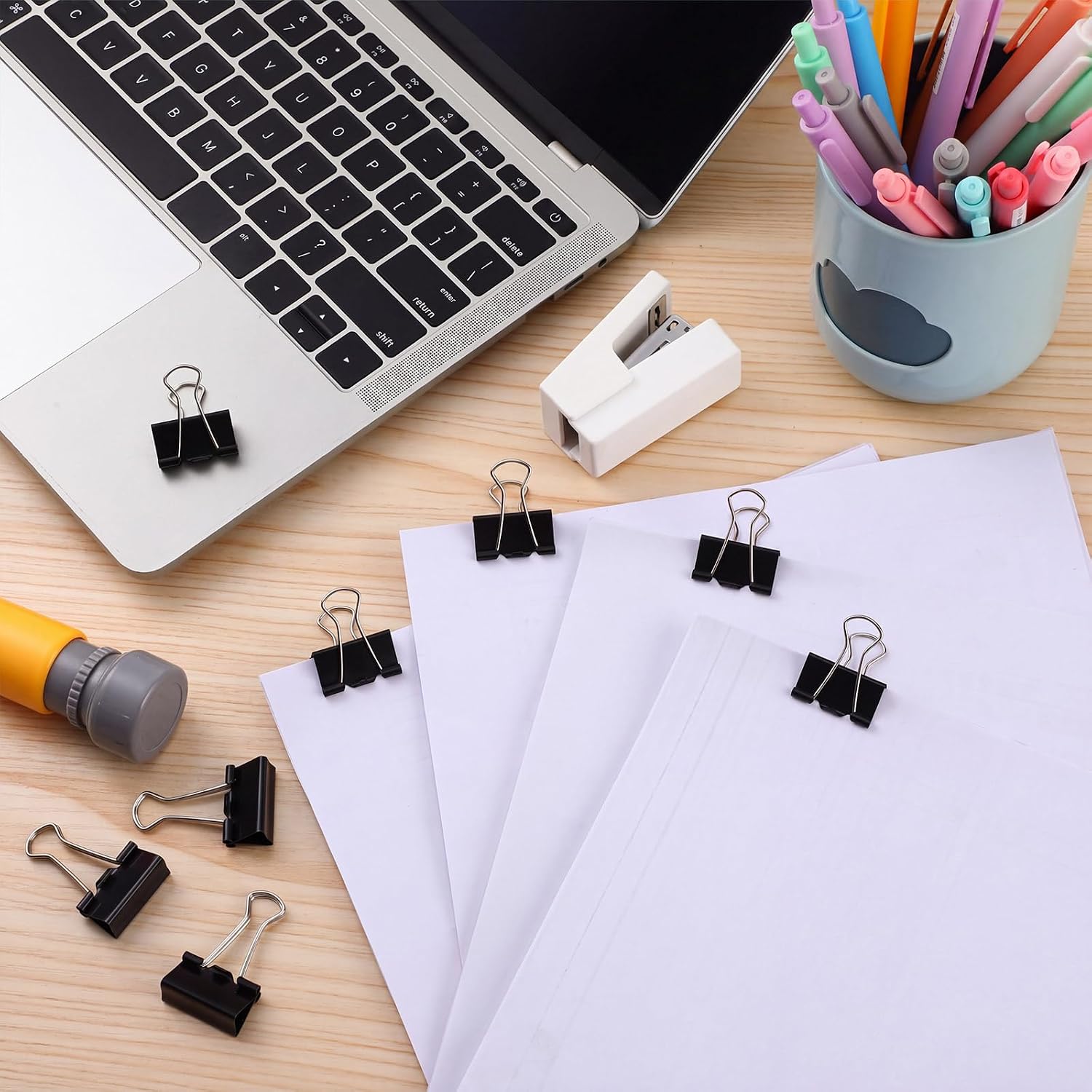 Jetec 100 Pcs Black 1 Inch Binder Clip Paper Clamp Metal Paper Clip image 5