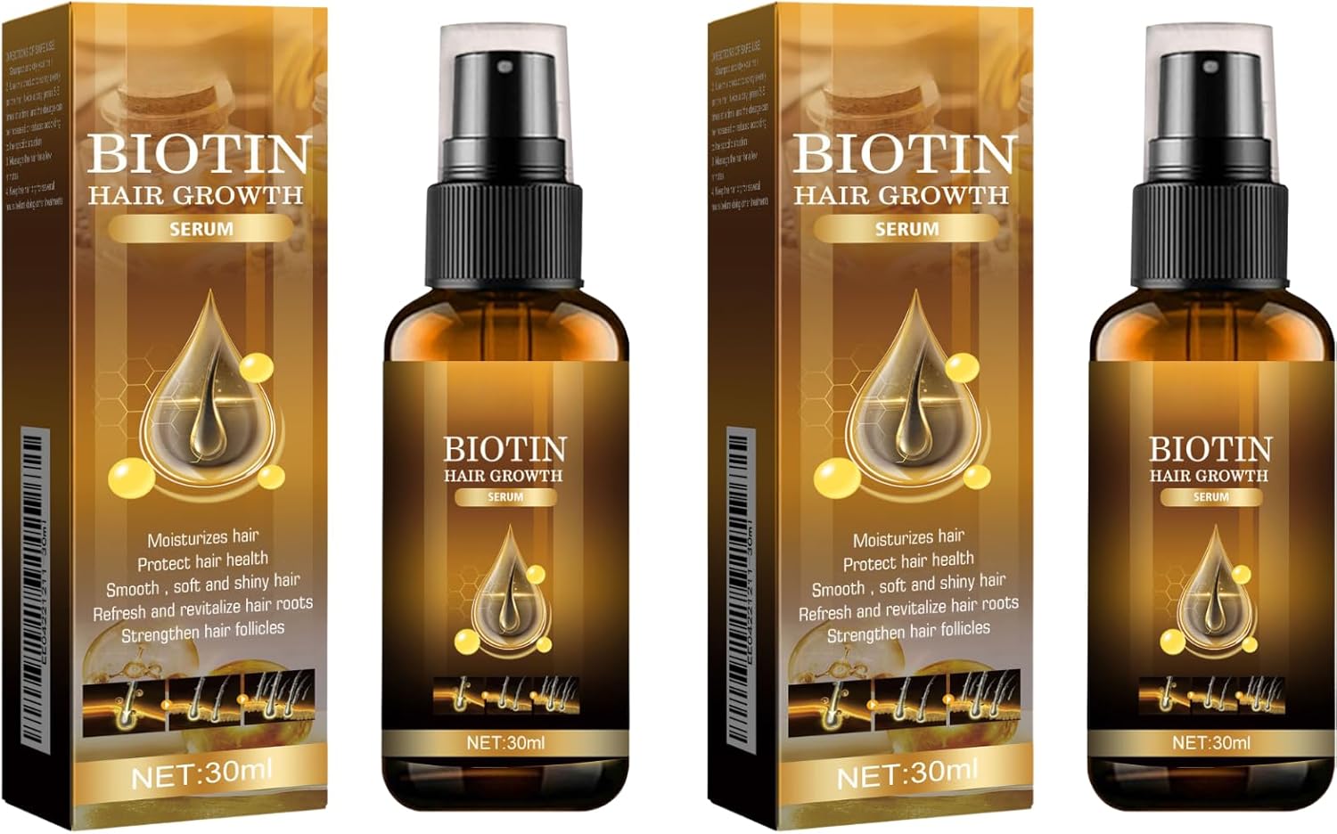 Biotin Hair Growth Serum – Advanced Treatment for Thicker, Stronger and Healthier Hair, Reduces Hair Loss (Pack of 2)